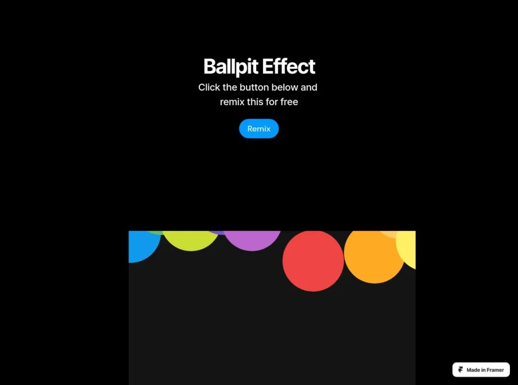 Colorful plastic balls create a vibrant ball pit effect in a playful scene, showcasing the dynamic design possible with Framer.