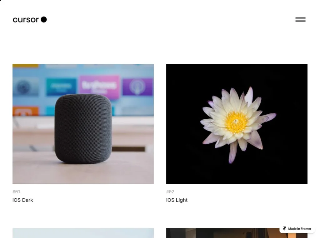 Custom cursors in Framer design, showcasing various styles and effects on a vibrant background, enhancing user interactivity and visual appeal.