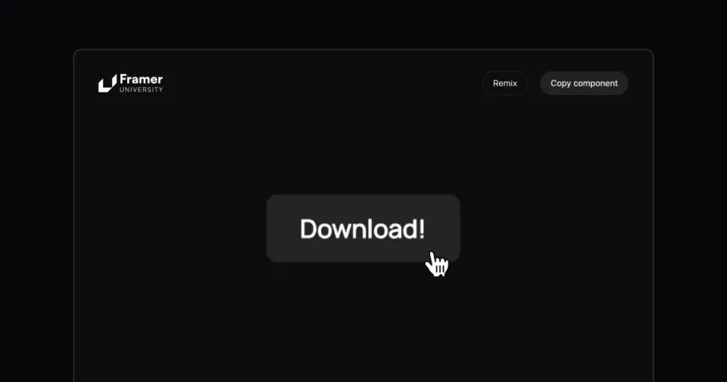 Framer download button on a sleek interface, promoting Framer University for easy access to resources and tools.