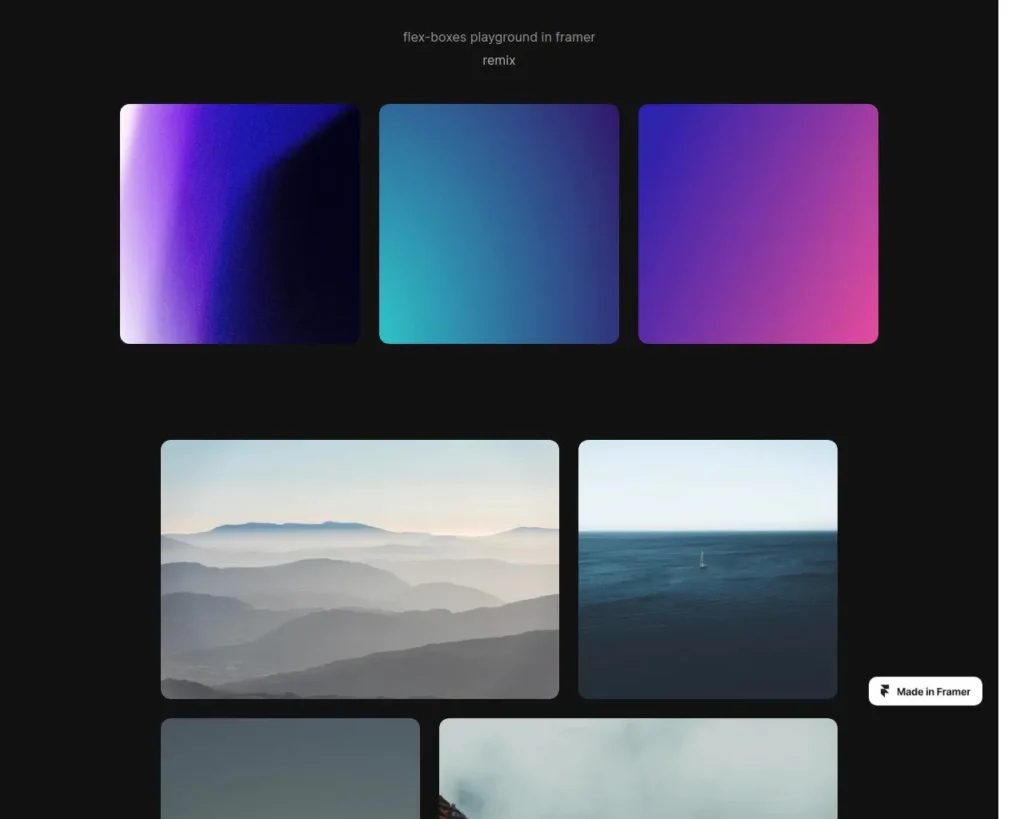 Illustration of Framer's flexible box layout, showcasing a modern UI design with customizable elements arranged in a grid.