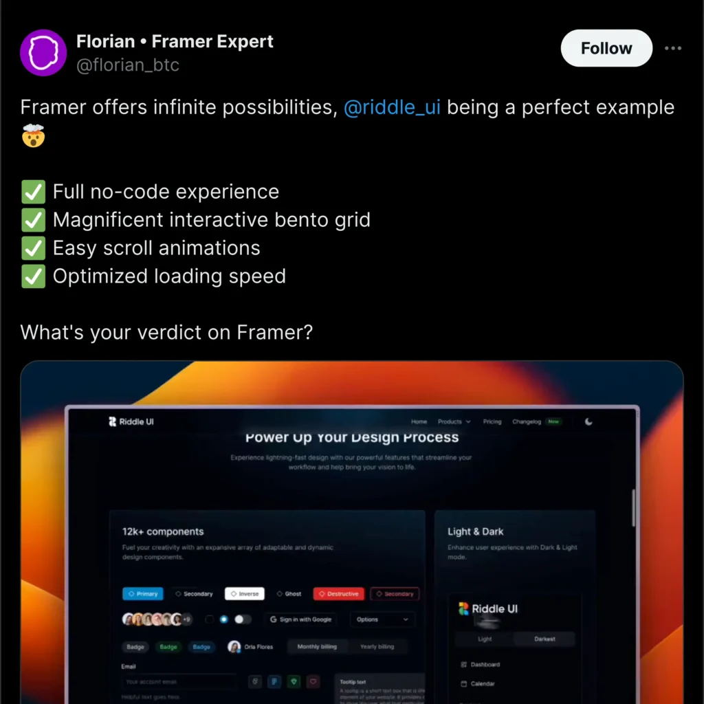 A vibrant illustration of Framer's Florian digital workspace, showcasing a sleek interface with design elements and interactive features.