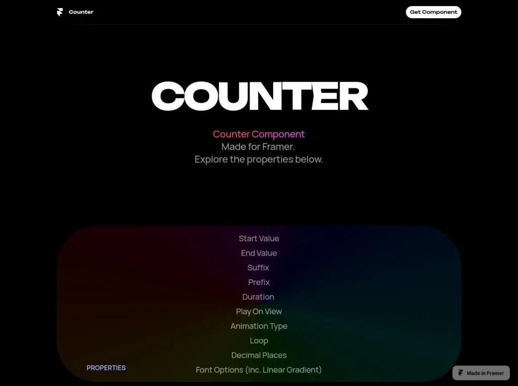 Framer counter design showcasing a modern, sleek digital display with vibrant colors, ideal for tech projects and user engagement metrics.