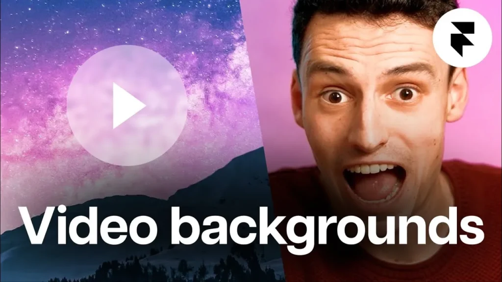 Illustration of a Framer tutorial showing how to add background videos, featuring a vibrant interface with video playback controls and design elements.