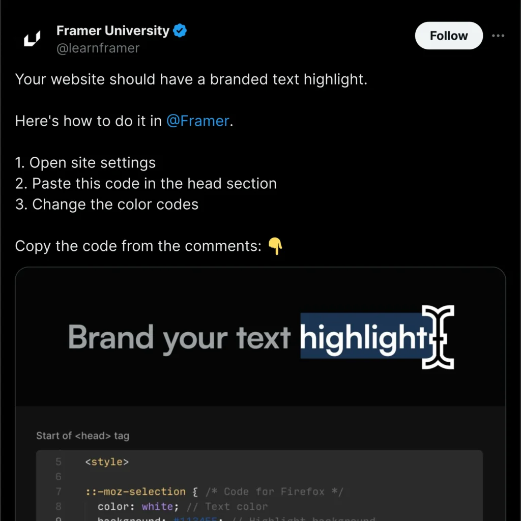 Framer University Twitter profile image featuring a blue background with stylized white text and a geometric design, promoting Framer learning resources.