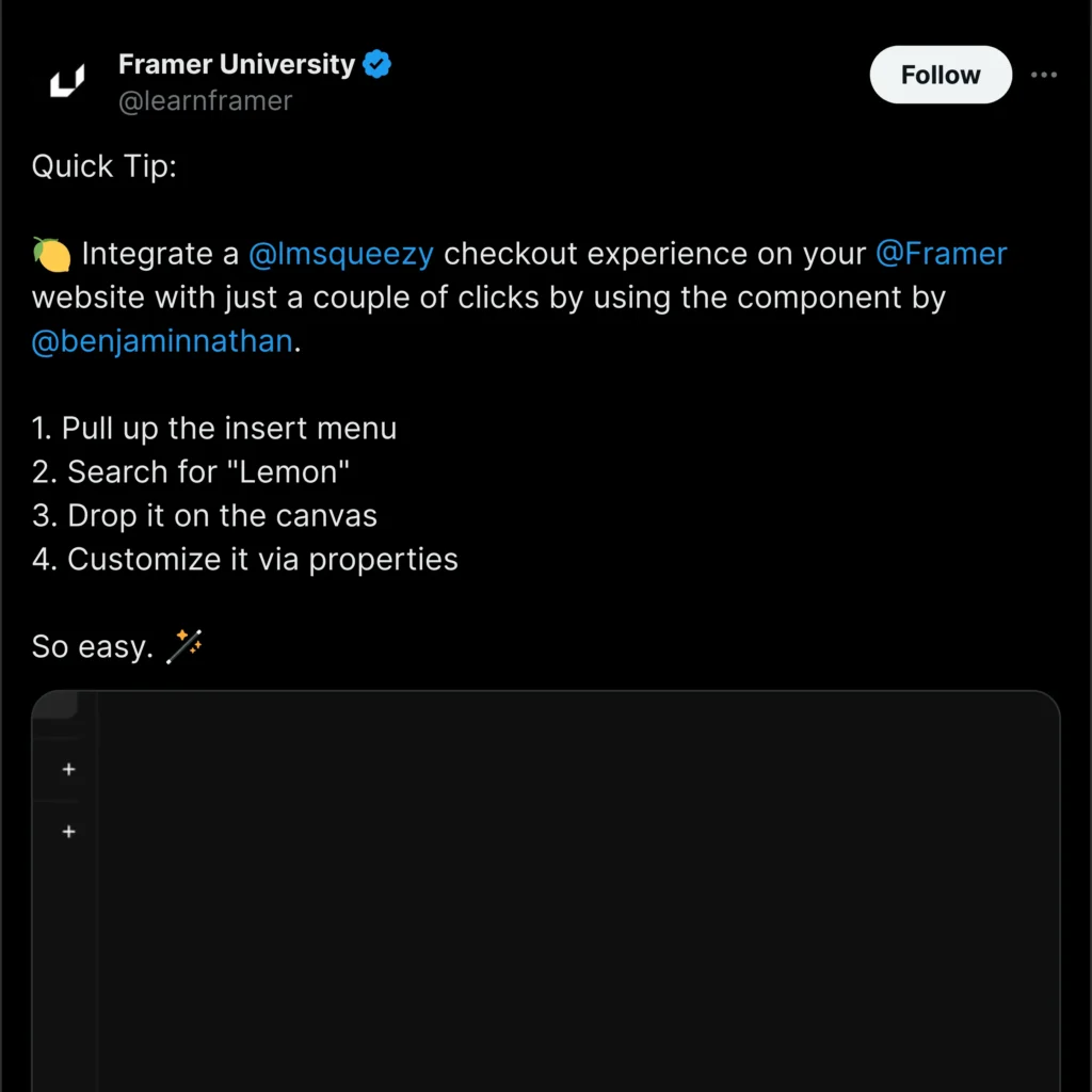 Framer University Twitter profile showcasing a modern logo, with a vibrant design and a welcoming layout emphasizing Framer's educational resources.