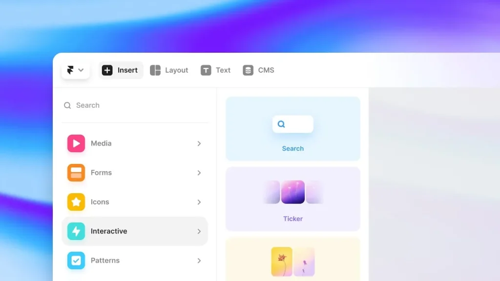 Framer website update featuring a search bar and design elements, emphasizing a clean, modern interface for improved user experience.