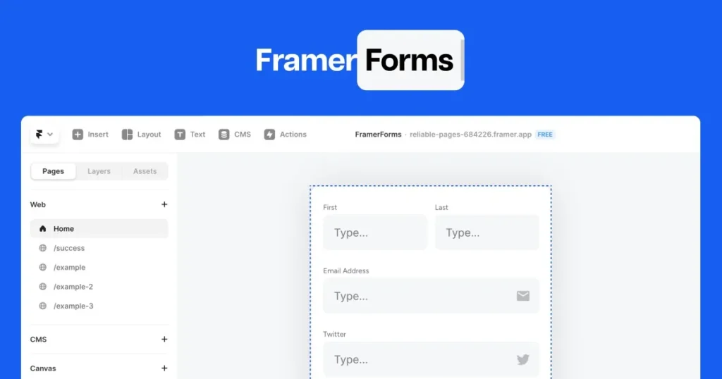Custom forms in Framer showcasing a user-friendly interface with various input fields and design elements.