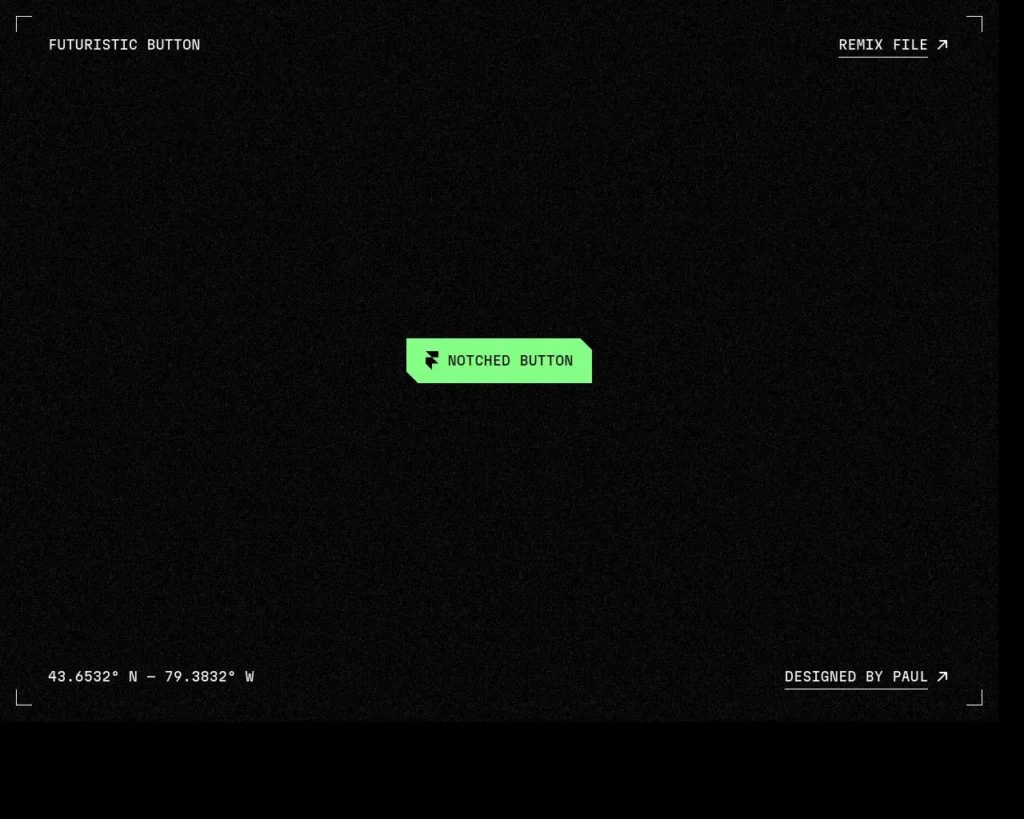 Futuristic notched button design featuring sleek lines and a modern aesthetic, showcasing Framer's innovative UI elements against a light background.