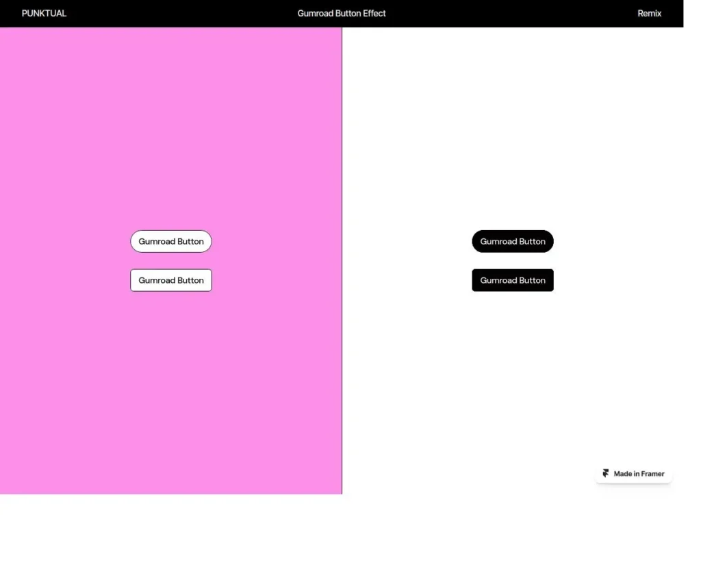 Animated button showcasing a smooth hover effect for Framer on Gumroad, with a colorful gradient and subtle shadows for an engaging design.
