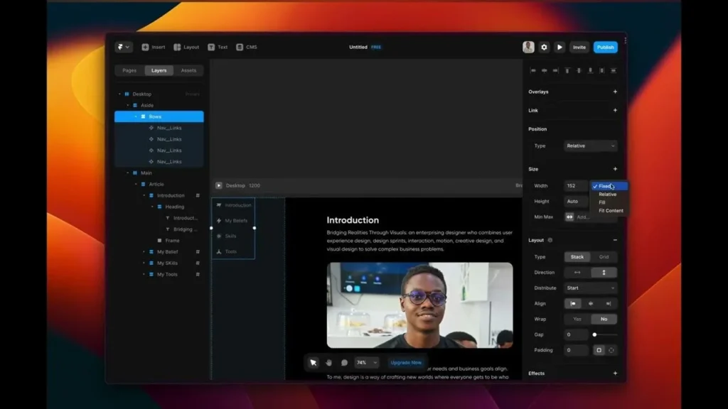 Image showing a tutorial on creating a scrollable navigation sidebar in Framer, featuring dynamic scroll position control. Code snippets and interface visuals included.