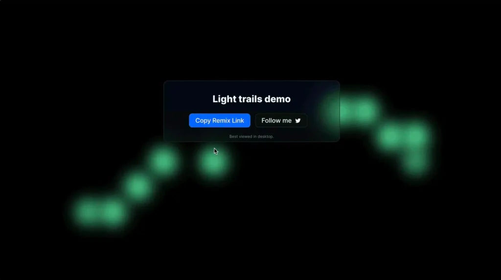 Bright light trails in a dark background create an energetic, abstract pattern, showcasing the dynamic capabilities of Framer in design.