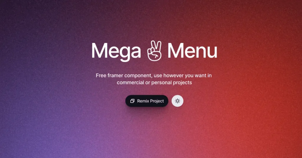 "Framer megamenu showcasing a sleek dropdown design with interactive elements and modern UI, ideal for website navigation."