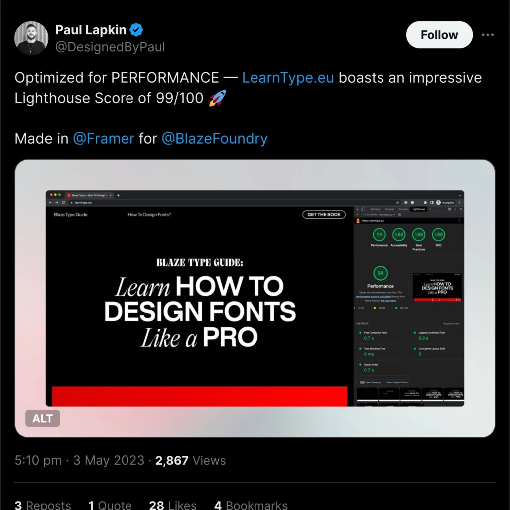 Paul Lapkin's Twitter profile displayed on a phone screen, showcasing a sleek Framer design with a modern, user-friendly interface.