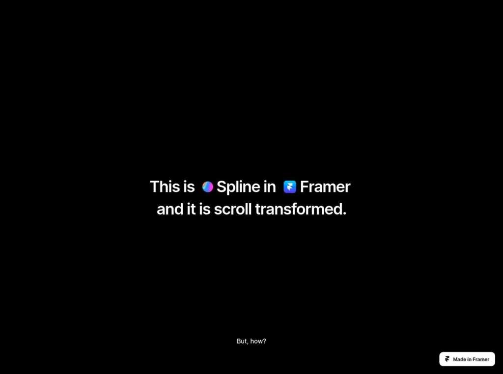 Framer design showcasing a scroll transform with a smooth spline effect, displaying vibrant colors and dynamic visuals for an engaging user experience.
