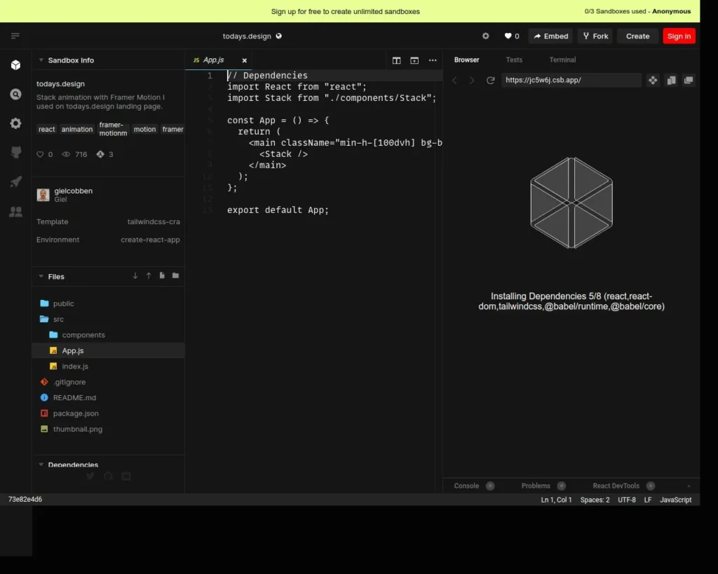 Image showing Framer's user interface with a vibrant design workspace and coding environment, showcasing modern web development tools and features.