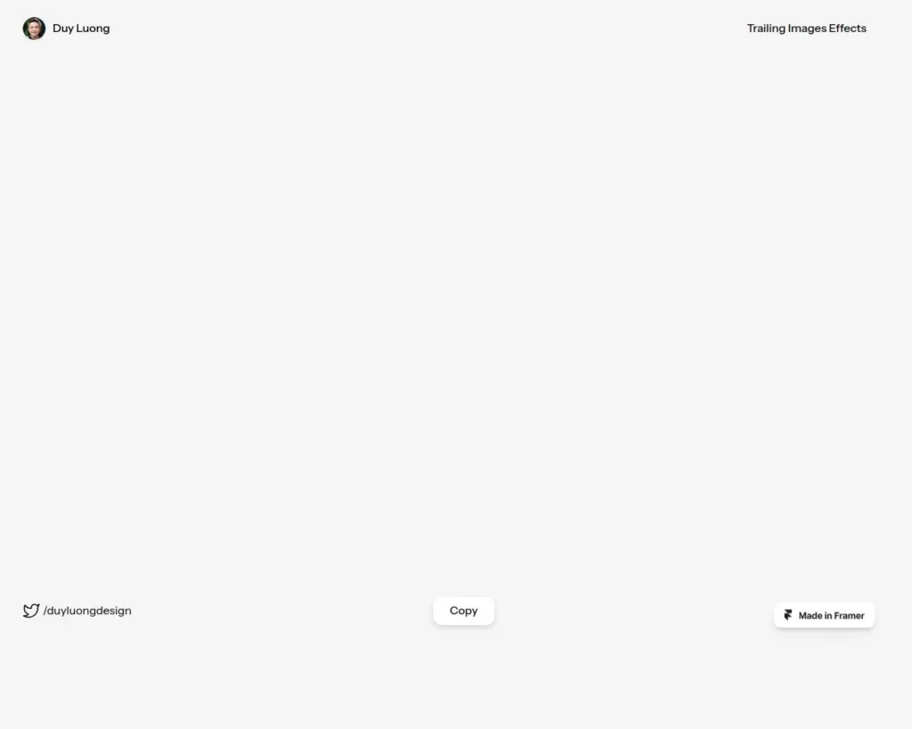 Framer animation example showing trailing image effects on a sleek interface, emphasizing smooth transitions and dynamic visual engagement.