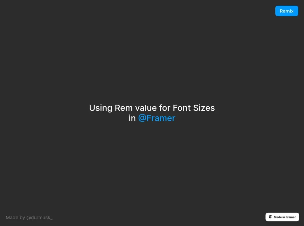 Illustration of responsive text design using REM values for font sizes in Framer, featuring a visual guide and code snippets.